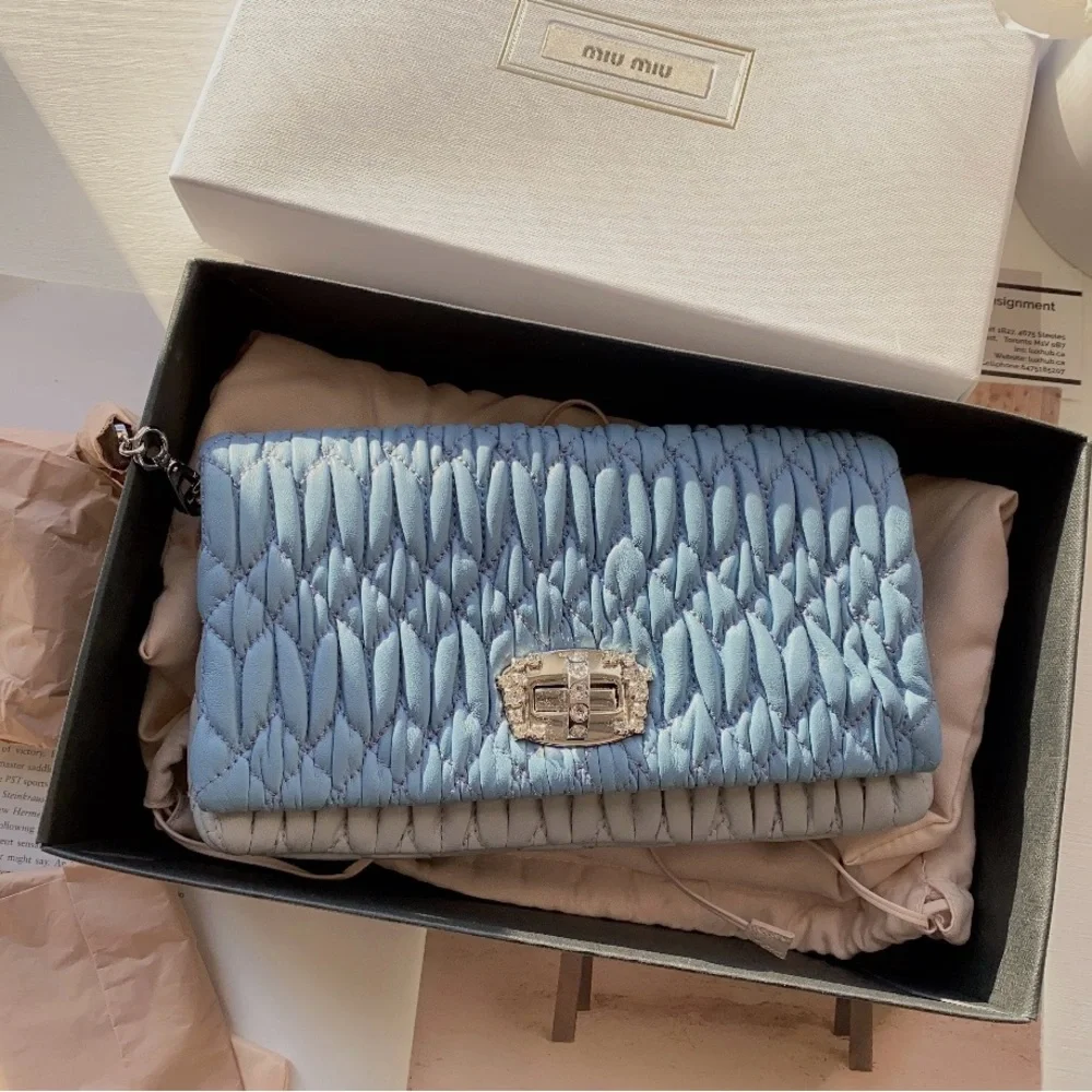 Miu Miu Quilted Blue and Gray Clutch - Picture 5 of 11